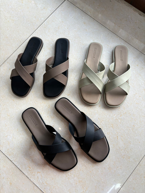 Criss Cross Strap Open Toe Sliders